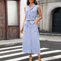 Fashion cross-border export  washed sleeveless four patch pockets single breasted work clothingslimming looklong denim shirt skirt