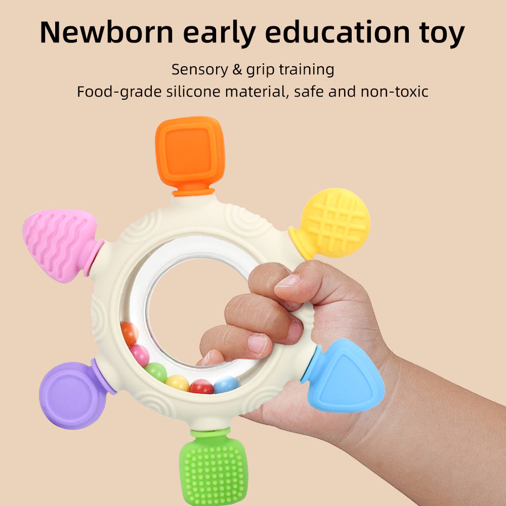 Cross-border explosion silicone rattle toothpaste molar stick baby molar six-finger bracelet toothpaste toy baby food grade