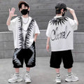 Boys' short-sleeve t-shirt and shorts set - summer loose fit casual kids' fashion brand new  trendy outfit - stylish and cool