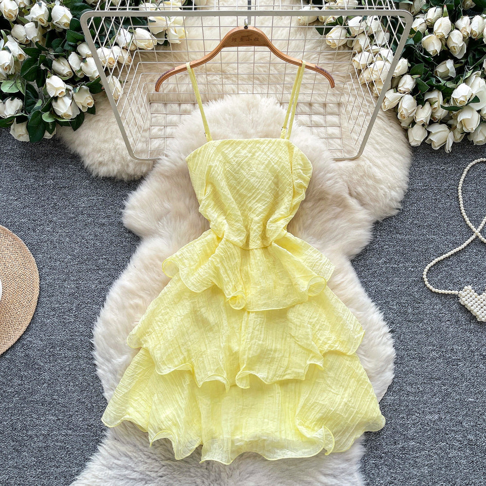 Tea break frenchsense of design tie back square collar small flying sleeves waist backless straps slimming lookelegant gentle wind dress