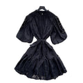Accessible luxury palace style puff sleeve dress women's summer mesh embroiderpatchwork stand collar design elegant royal sister short skirt