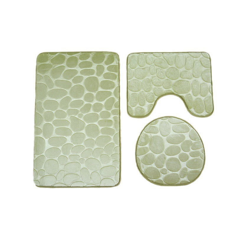 hot-selling flannel floor mat pebble stone toilet three-piece set ready-made water-absorbent printed floor mat