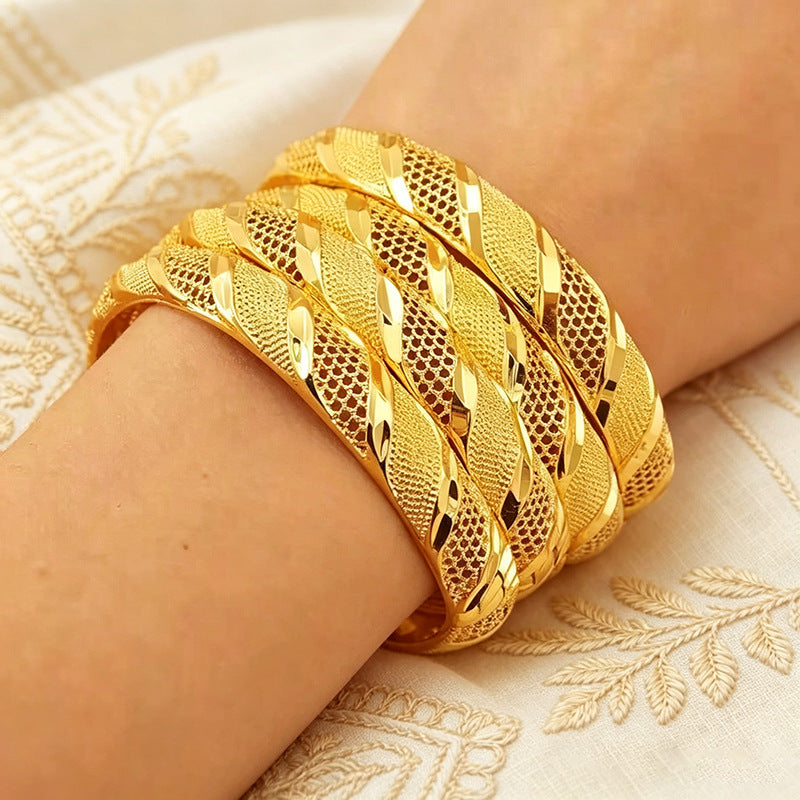 Middle eastern dubai women's closed-end bangle, vietnamese gold sand bracelet, african nigerian petal design