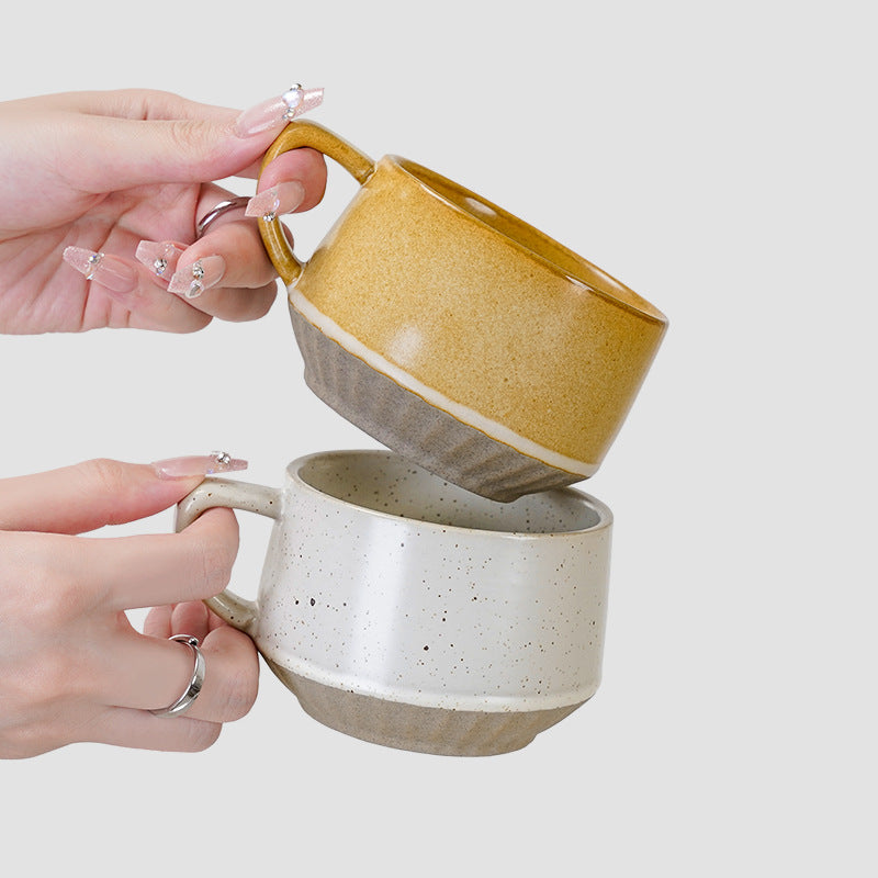Vintage ceramic coffee mug - rustic pottery, premium feel, creative & unique ceramic drinking cup - office latte mug