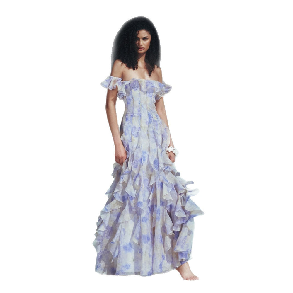 Beach vacation style suspender skirt gauze frenchruffles beach dress atmosphere long skirt elegant fairy style