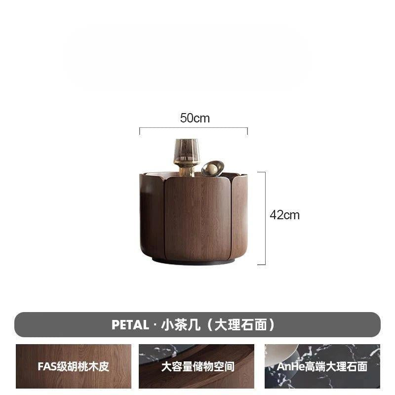 Italian small apartment modern living room casual round petals classy walnut combination for home solid wood slate coffee table