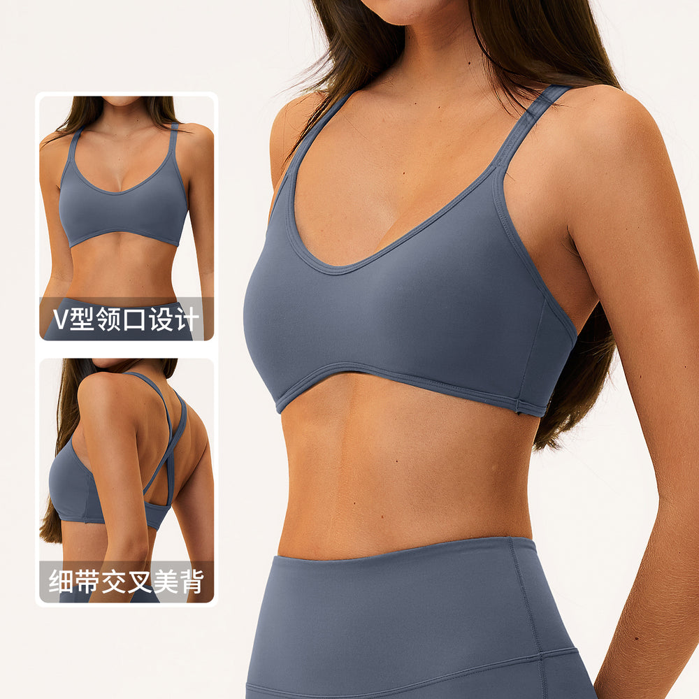 European and american sports bra women's butter fabric collar cross beautiful back outwear pilates thin shoulder strap yoga intimates5560