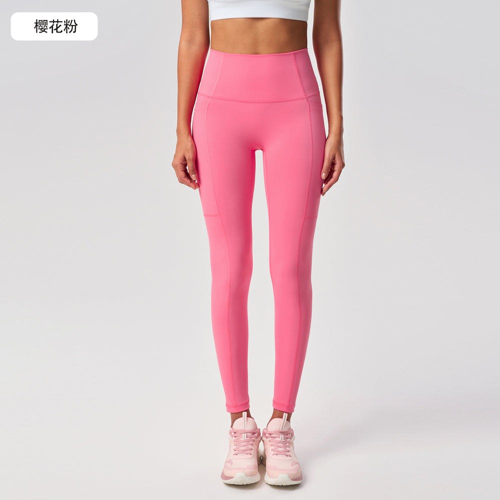 Naked yoga nine-point pants high waist hip belt flap pocket pants tight sports pants elastic tummy control fitness pants women d25036
