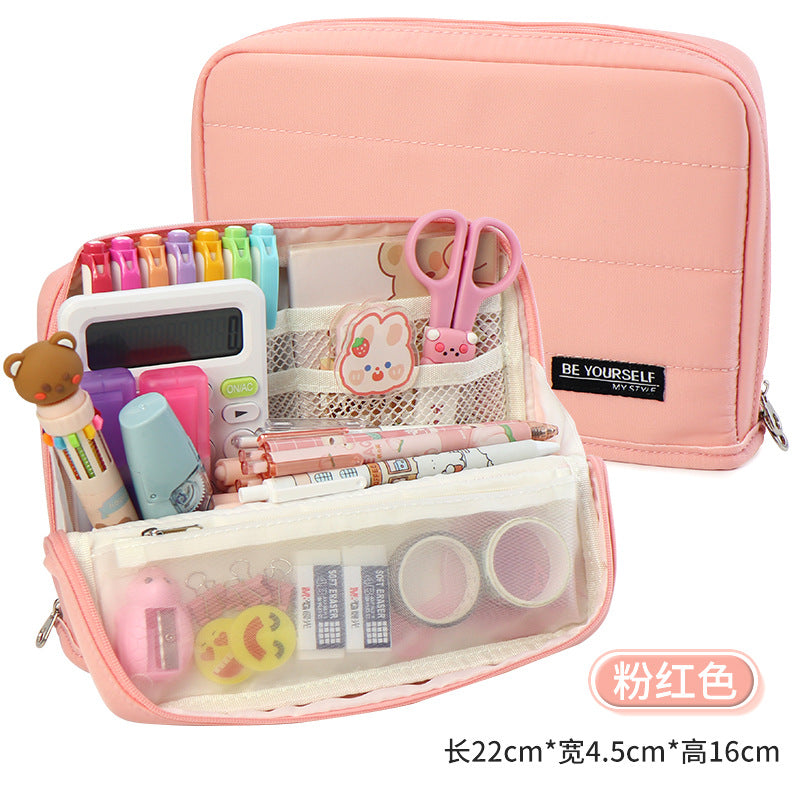 Cross-border  student pencil bag, simple Japanese stationery bag ins large-capacity female high-value handbook stationery box