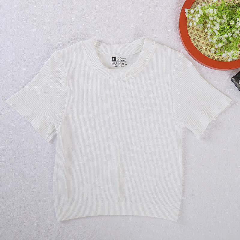 Cross-border new crew neck T-shirt  yoga sports short-sleeved threaded cotton spring and summer pullover short-sleeved top