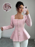 european and american cross-border women's fashion: new elegant pink long-sleeve top