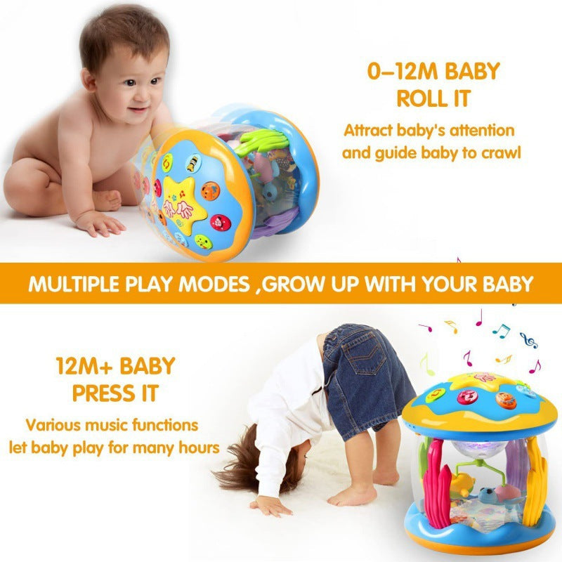 Cross-border  export children's hand drum lighting music infant toys baby ocean rotating pat drum