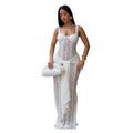 C7705 cross-border   fashion women's sexy see-through lace strappy bodycon dress