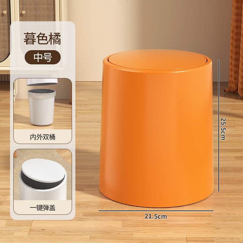 Flip-top trash can for home living room bathroom kitchen toilet large push-type double barrel large capacity round wastebasket
