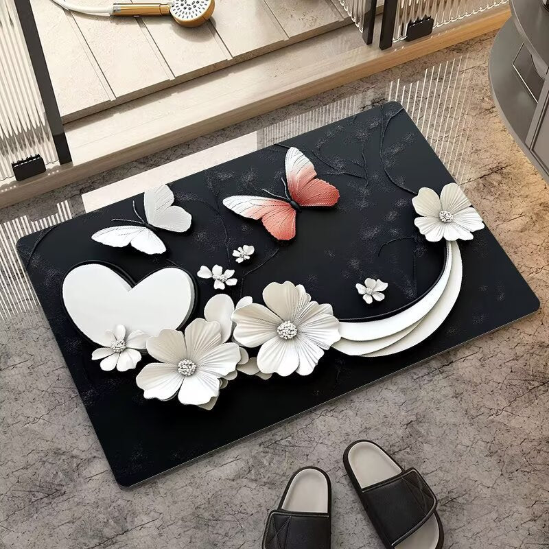 stereo butterfly soft diatom mud kitchen floor mat bathroom door absorbent quick-drying mat non-slip mat bathroom carpet