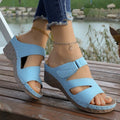 Plus sizeexportnew arrivalwomen's summer open toe outwear slippers thick sole wedge beach one-line plus size sandals