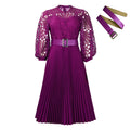 C8595 european and american export women's clothing  new arrival elegant solid color lace crochet hollow-out pleated cross-border dress