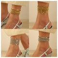 Stackable anklet set wholesale - european & american style, alloy geometric beaded anklets for women, unique heart & cross charms jewelry