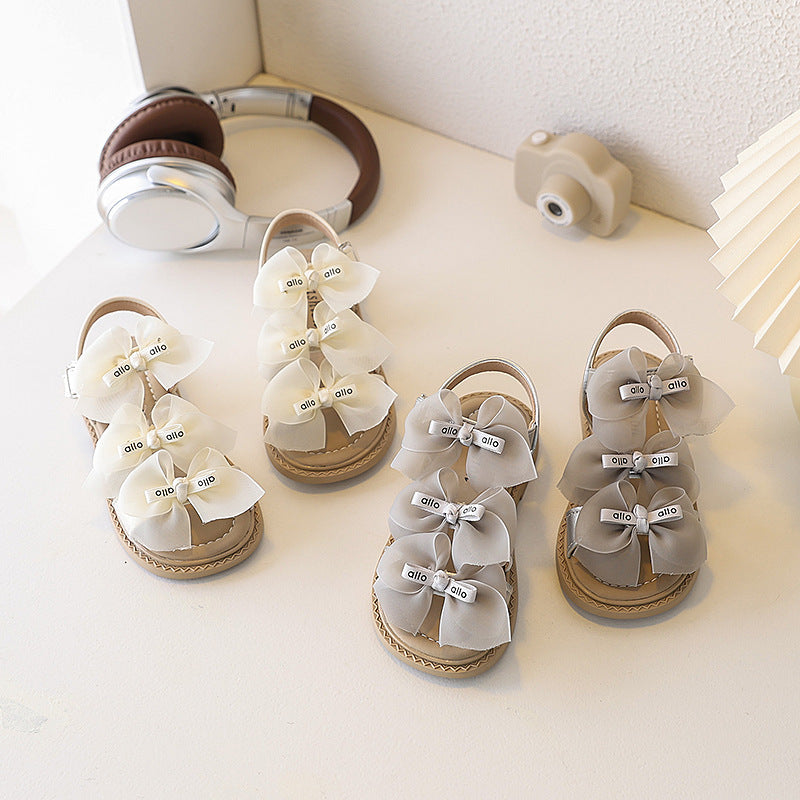 Custom girls' non-slip sandals - kids' fashion bowknot cartoon pearl princess sandals for baby girls