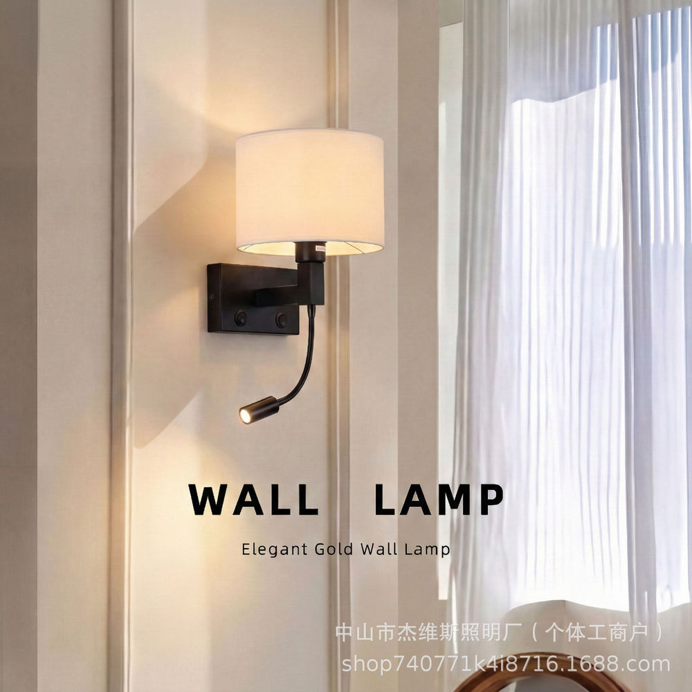Luxury brass double-layer fabric wall sconce reading spotlight - modern minimalist style for hotel rooms, bedrooms, bedside, and hallways