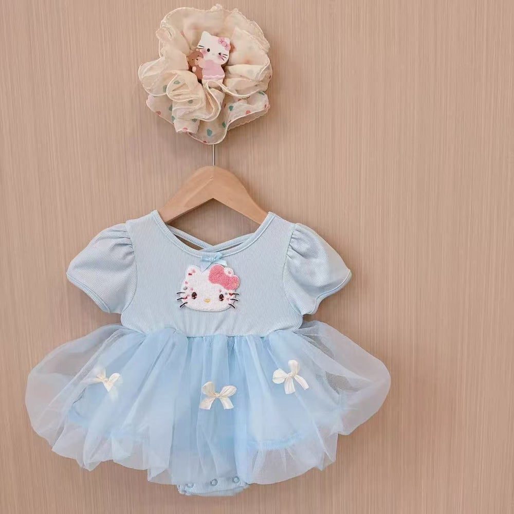 Summer baby girl sweet princess short-sleeved baby bag butt skirt mesh dress full moon 100 days one-year-old dress summer