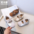 Vancahao girls' retro leather shoes,  autumn new korean style, soft sole casual shoes for children, student flats