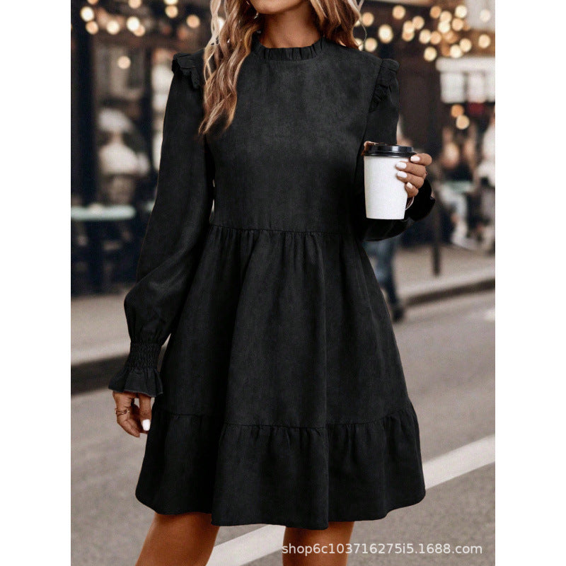 Women's solid color fitted pullover casual fashion long sleeve dress - new autumn  collection