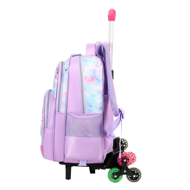 New unicorn trolley backpack set for elementary school students - cute cartoon design, three-piece set, large capacity, unisex