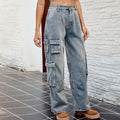 European and american cross-border e-commerce women's spring/summer new arrivals:  independent store washed semi-elastic wide-leg denim cargo pants