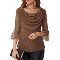 Amazon fashion retrocasual three-quarter sleeve shirt for women summernew arrival swing collar shinytops
