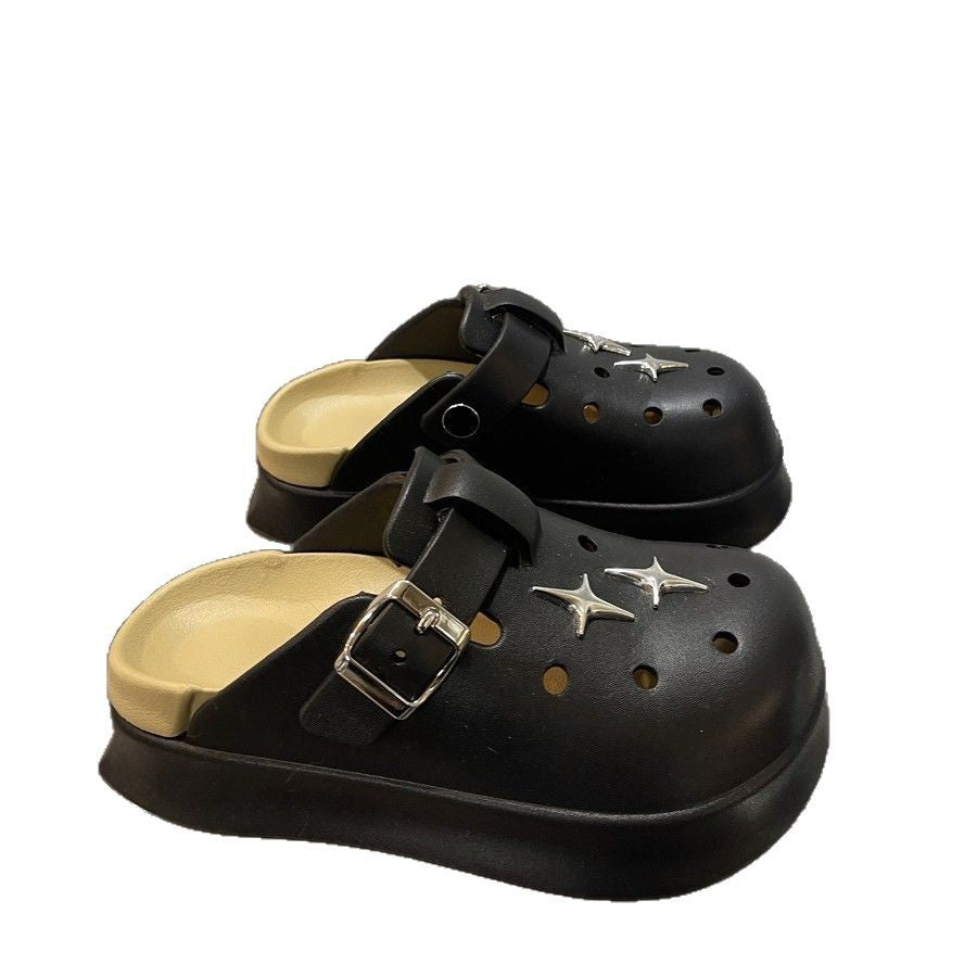 Super popular thick sole heightening toe-cap half slippers for women 2025new arrivalspring lightweight birkenstock sandals and slippers outwear crocs shoes