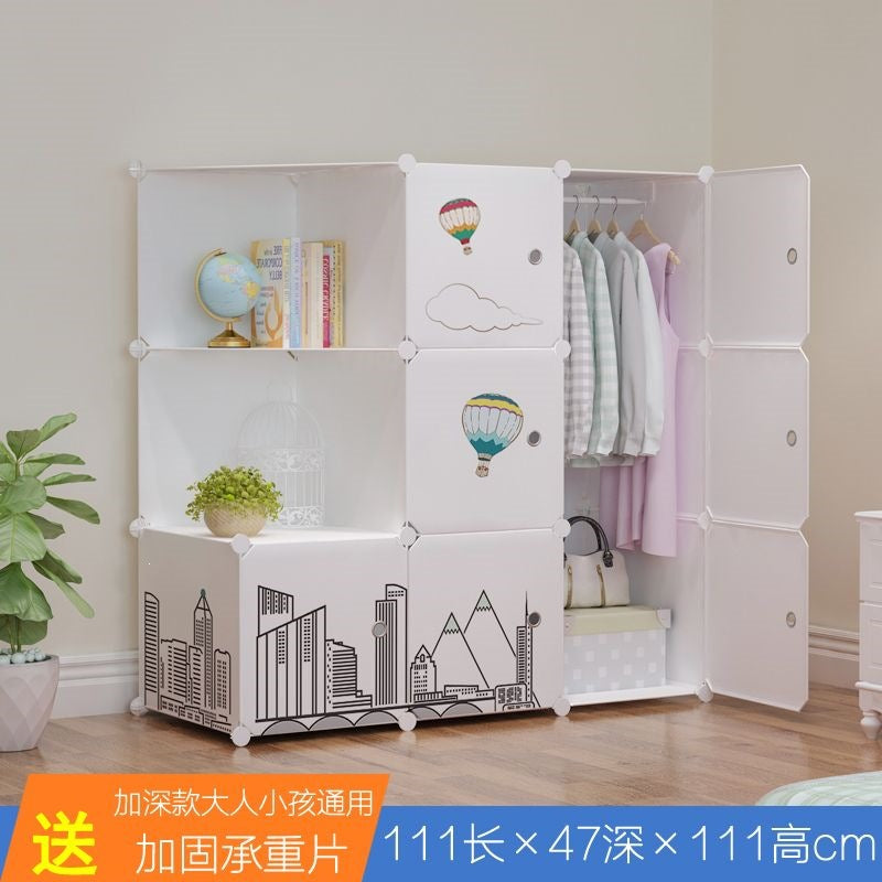 Simple wardrobe for home bedroom cabinet rental house simple folding assembly dormitory reinforced baby kids wardrobe cupboard