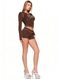 women's printed hooded long sleeve shorts set with thumbhole and micro flare leggings - summer two-piece outfit
