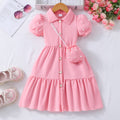 Girls' dress, solid color dress with pearl sleeves + pearl crossbody bag