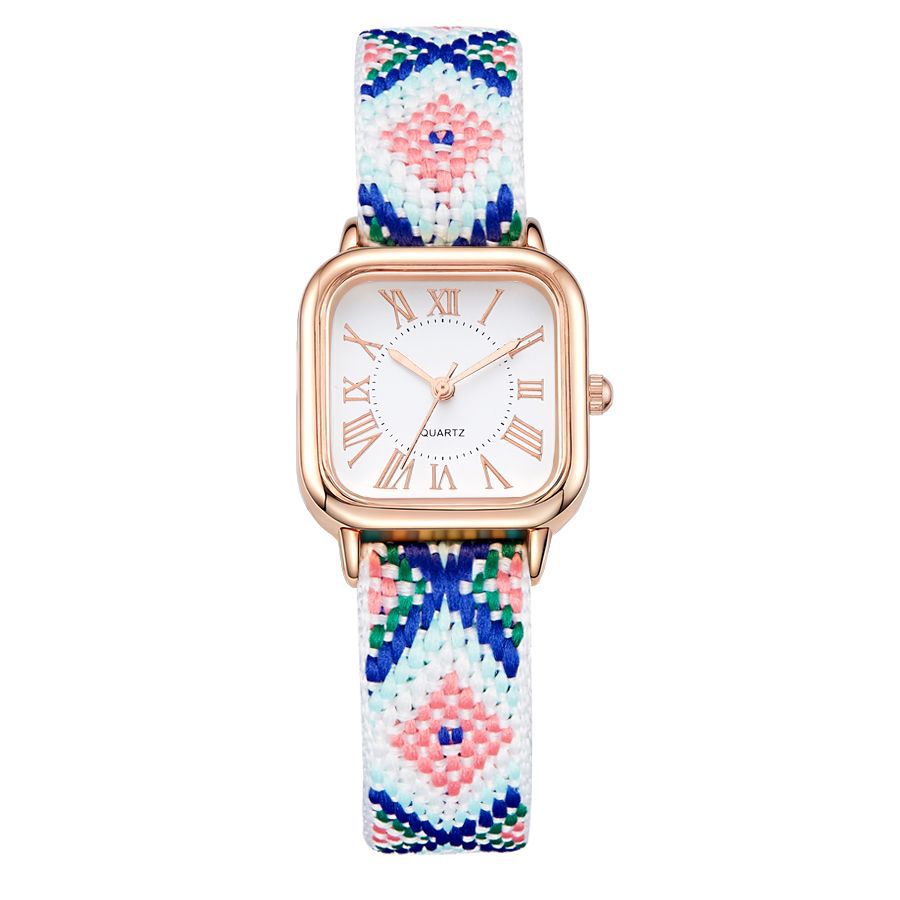 Dopamine color women's small square watch casualretro ethnic style braided rope watch women's watch quartz watch wholesale