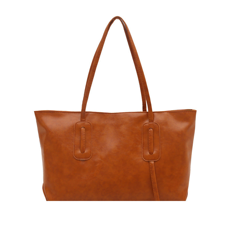 Retro fashion large capacity 2025 casual solid color new commuter retro soft surface tote underarm shoulder bag