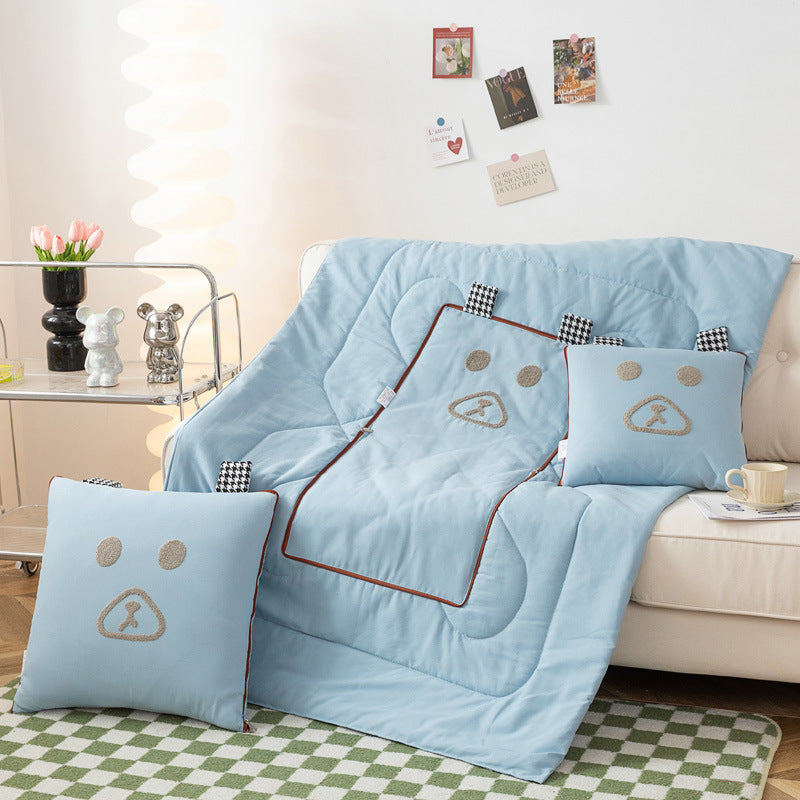 Multifunctional throw pillow quilt, cartoon cute embroidered sofa office single living room nap pillow quilt, dual-purpose