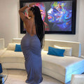 European and american dresses:  cross-border women's autumn sexy deep v floor-length backless halter neck ruched dress