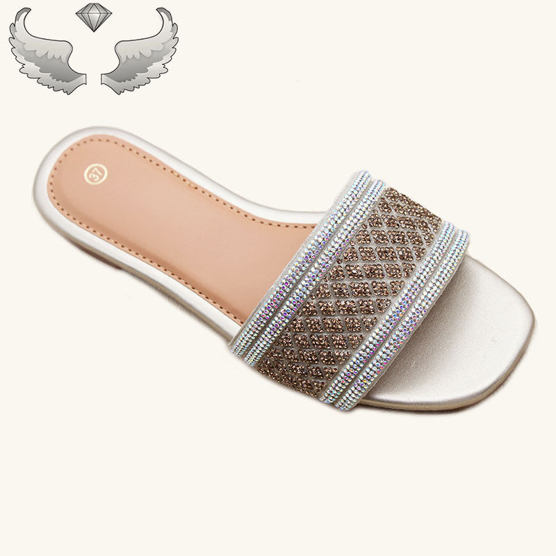 Women slippers slippers women summer wear rhinestone multi-color casual flat bottom slippers wear-resistant  wholesale