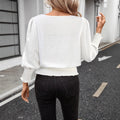 fashion cross-border women's spring & fallpure color long-sleeved ruffle sleeve round neck loose t-shirt