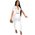 C6256 cross-border   fashion women's solid color mesh rhinestone short sleeve top and pants two-piece set