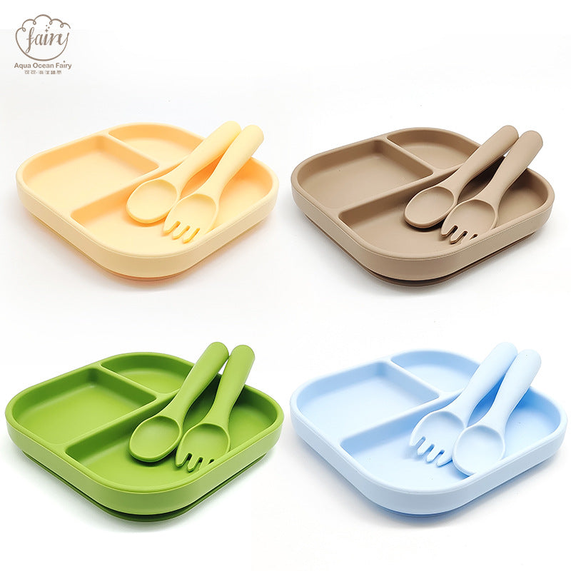 Cross-border supply of silicone plates, children's and babies' silicone plates, integrated silicone rice bowls, complementary food plates, feeding tableware