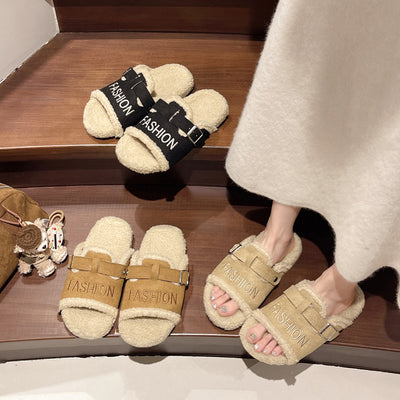 2025 fall/winter new collection: chunky platform fuzzy slippers - korean style, versatile outdoor/indoor wear, warm and cozy plush house slippers