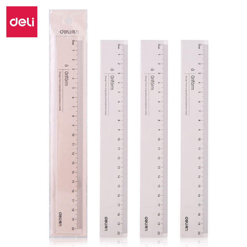 Deli 79752 ruler plastic transparent student transparent ruler drawing ruler 20cm with wavy line