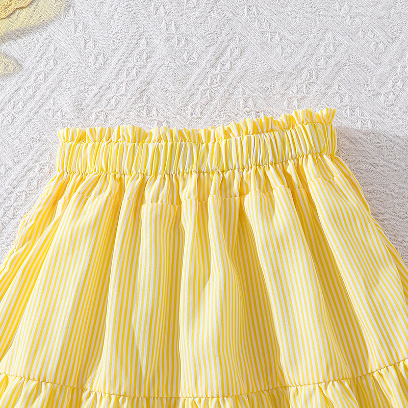 European and american style girls' clothing for export:  spring/summer new arrivals - casual striped flutter sleeve cropped top and skirt set