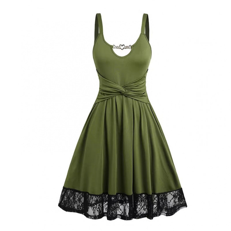 new halter neck princess dress with bow, lace, and ruffle trim