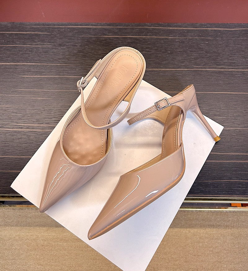 2026autumnew arrival pointed toe diamond strap high heels stiletto women's royal sister elegantoutwearsexy toe cap cool half slippers