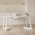 Cream white sintered stone desk - modern minimalist french-inspired light luxury office desk for small spaces - pure white home computer desk