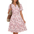 Amazon fashion short-sleeved a-line floral dress for women summernew arrivalbohemiav neck skirt