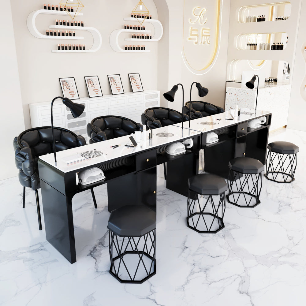New arrival: extra-wide 45 turbine engraved grade vacuum marble & porcelain surface multifunctional minimalist nail table and chair set